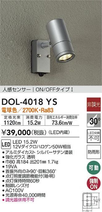 最大81％オフ！ 大光電機 LED屋外スポットライト DOL4019YS 非調光型 工事必要