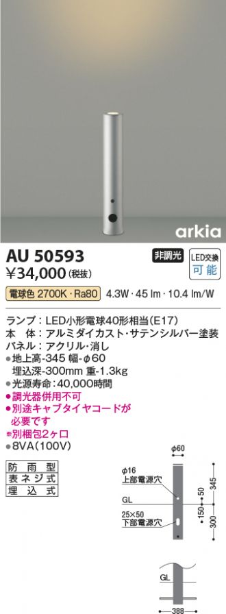 AU50593(コイズミ照明) 商品詳細 ～ 照明器具・換気扇他、電設資材販売のあかり通販