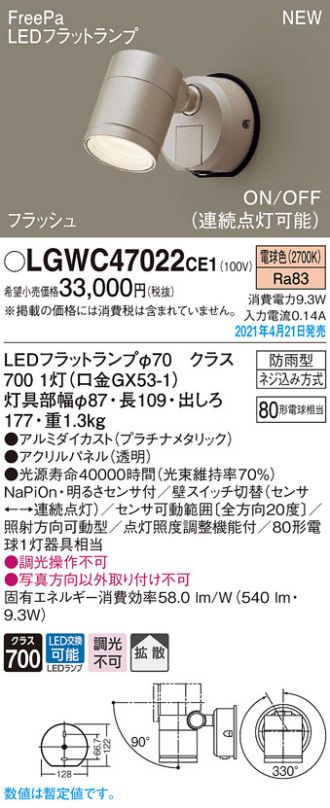 LGWC47022CE1(パナソニック) 商品詳細 ～ 照明器具・換気扇他、電設資材販売のあかり通販